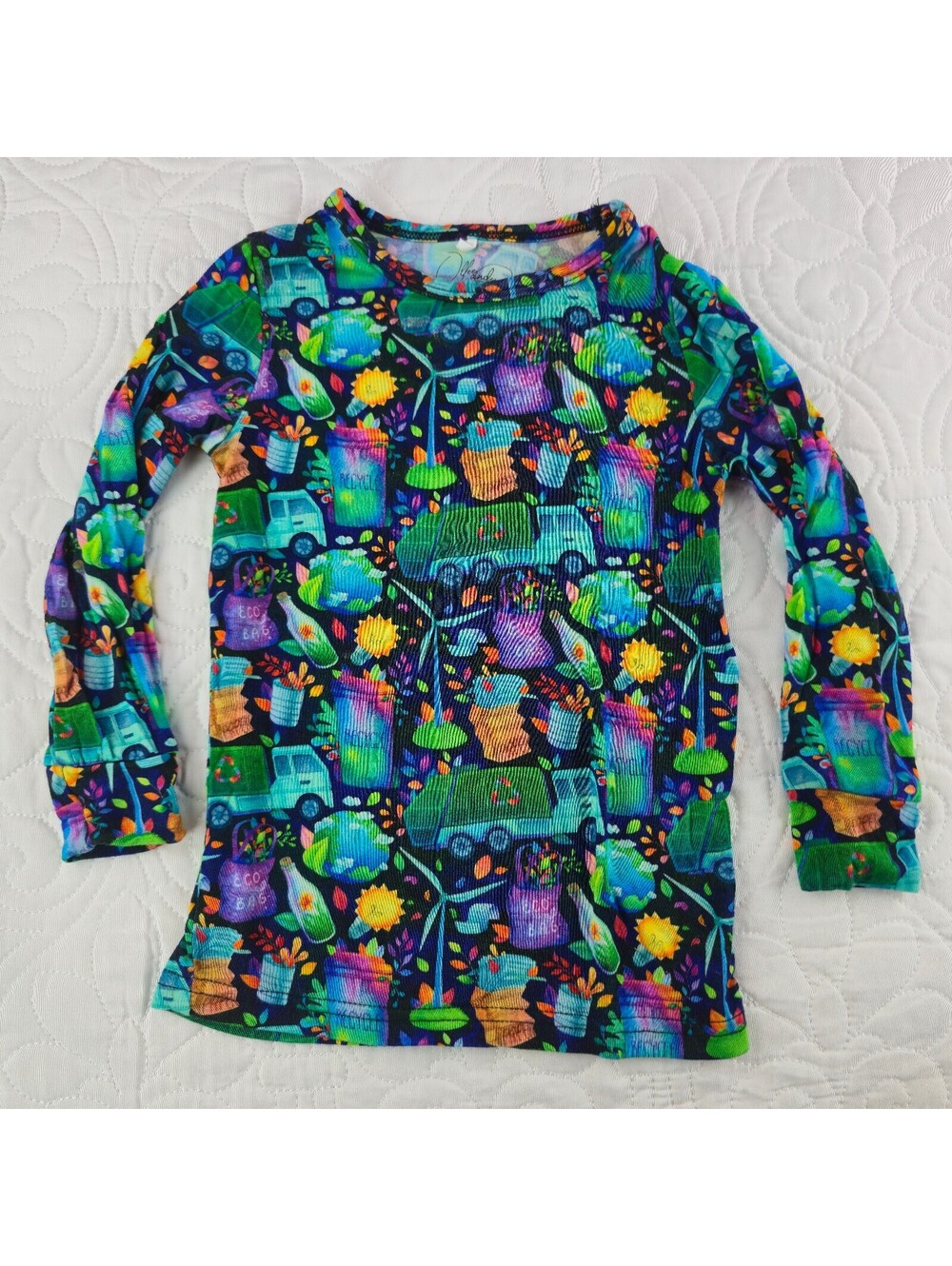 Ollee & Belle Bamboo Pajama Top Recycling Earth Print 18-24M